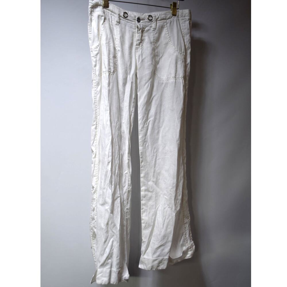 Joie Women’s White Linen Blend Wide Leg Utility Pants Grommet Waist 4